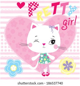 pretty cat girl and striped background vector illustration