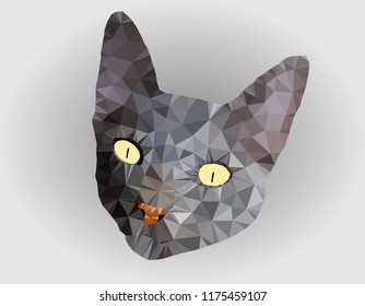 Pretty Cat head on gray background, gray kitten low polygon, animal crystal design illustration, modern geometric graphic