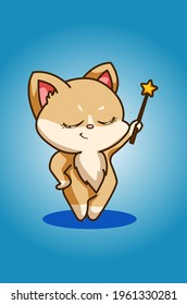 A pretty cat with magic wand illustration