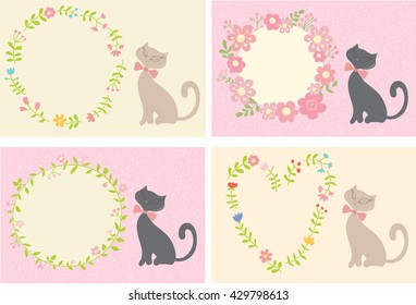 Pretty cat on cute and sweet invitation cards. Can be used for celebration cards, invitation, baby shower cards, scrapbooking, celebration stuff like a wishes cards, name cards, etc.