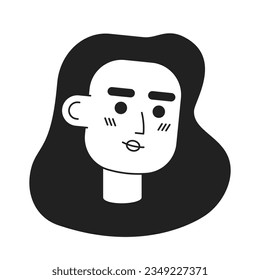 Pretty caucasian woman with long brunette hair monochrome flat linear character head. Editable outline hand drawn human face icon. 2D cartoon spot vector avatar illustration for animation