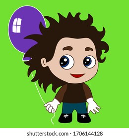 un chico guapo está parado, sonriendo y sosteniendo un globo en su mano, un clip de color vectorial en un fondo aislado