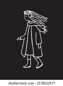 Pretty child. Line sketch. Winter story