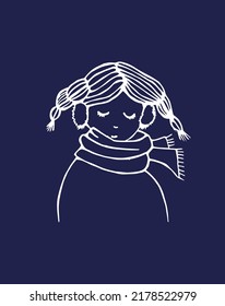 Pretty child. Line sketch. Winter story