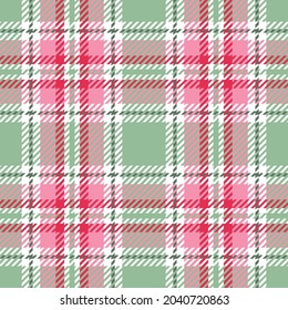 Pretty Christmas plaid. Red, pink, sage green and white tartan. Seamless vector check pattern suitable for fashion, home decor and stationary.