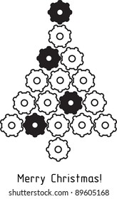 Pretty christmas tree made of gears, vector illustration