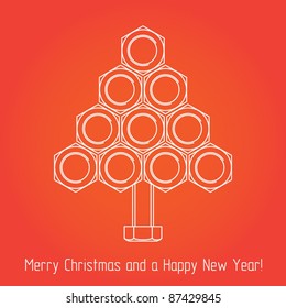 Pretty christmas tree made of screws and bolt, vector illustration