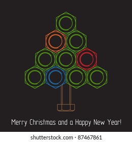 Pretty Christmas tree made of screws and bolt, vector illustration
