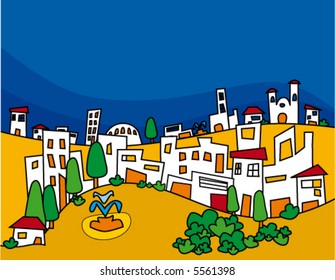 Pretty city with simple small houses
