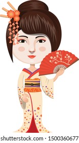 Pretty Classic Geisha Cartoon Character With Beautiful Makeup Vector Illustration
