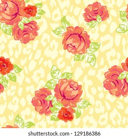 pretty classical roses over animal print - seamless