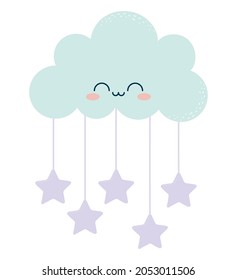 bonito móvil en la nube con estrellas