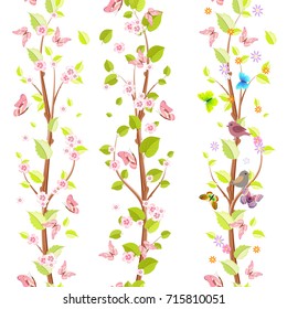 pretty collection of spring seamless borders with birds for your design 