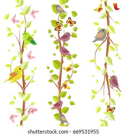 pretty collection of summer seamless borders with birds for your design 