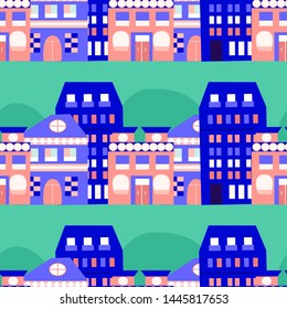 Pretty colorful houses in a seamless pattern design, that can be used both on the web or in print design