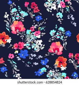 Pretty and colorful painted flowers ~ seamless background