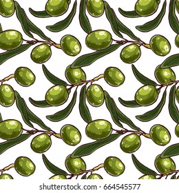 Pretty colorful seamless pattern made of green olives.
