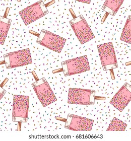 Pretty colorful seamless pattern made of hand drawn sweet ice creams.