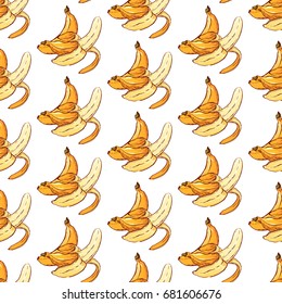 Pretty colorful seamless pattern made of hand drawn sweet bananas.