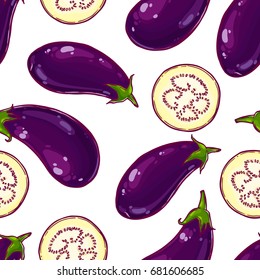Pretty colorful seamless pattern made of hand drawn eggplants.