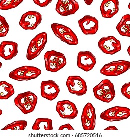 Pretty colorful seamless pattern made of hand drawn chili peppers.