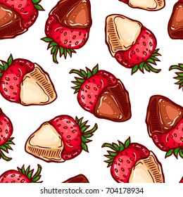 Pretty colorful seamless pattern made of hand drawn chocolate strawberries.