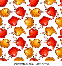 Pretty colorful seamless pattern made of hand drawn toffee apples.