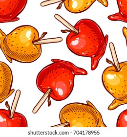 Pretty colorful seamless pattern made of hand drawn toffee apples.