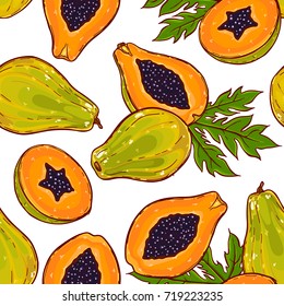 Pretty colorful seamless pattern made of hand drawn papaya.