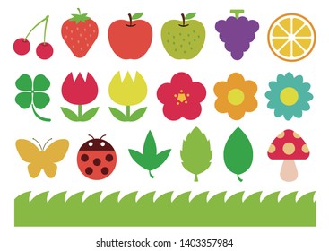 Pretty colorful shape illustration set . flowers,fruits,insects,leaves etc.