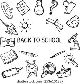 Pretty and cool hand-drawn back-to-school icons and doodles