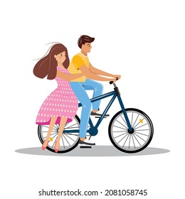 Pretty couple riding a bike. Two happy people falling in love. Love and Valentine's Day concept.