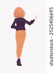 Pretty curly trendy woman in urban autumn jacket speaker rear