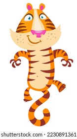 Pretty cute cartoon tiger vector illustration.  Isolated on White background. Flat design.  