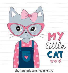pretty and cute cat in jeans vector illustration