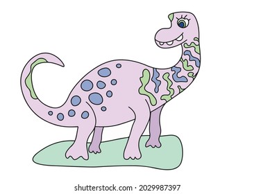 Pretty cute dinosaur (brontosaurus) is smiling - loveky kid design
