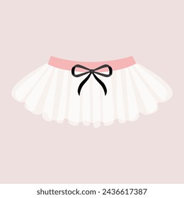 Pretty cute tutu ballet skirt,  clothes for ballerina. Pink, white, black tutu, flat illustrations. Little ballet dancer soft colors tutu with little bow,classical ballet skirts. Clothing set for girl