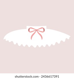 Pretty cute tutu ballet skirt,  clothes for ballerina. Pink, white, black tutu, flat illustrations. Little ballet dancer soft colors tutu with little bow,classical ballet skirts. Clothing set for girl