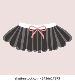 Pretty cute tutu ballet skirt,  clothes for ballerina. Pink, white, black tutu, flat illustrations. Little ballet dancer soft colors tutu with little bow,classical ballet skirts. Clothing set for girl