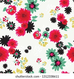 Pretty Daisy and Peony Seamless Repeat Floral Wallpaper - Repeating Artwork Tile
