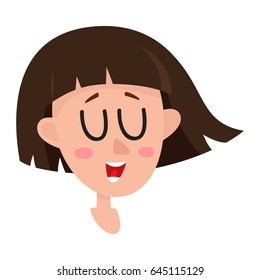 Pretty dark brown hair woman, laughing facial expression, cartoon vector illustration isolated. 