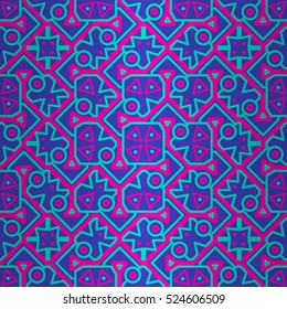 Pretty decorative seamless pattern background in tribal style. Complex medley repeatable backdrop. Shining, symmetric design for packing-paper, wallpaper, wallpaper or other purpose. Actual tracery.