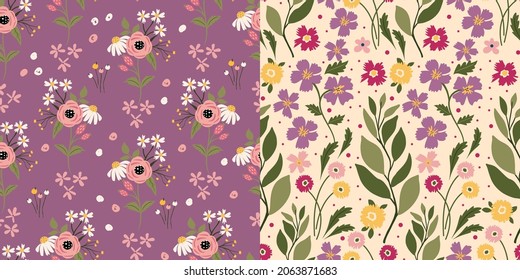 Pretty delicate floral seamless pattern. Colorful flowerful pattern background. 