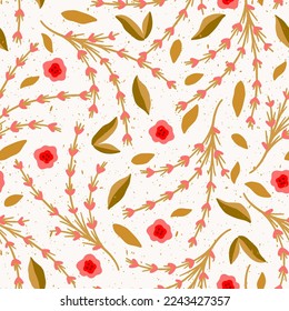 Pretty Delicate Floral Twigs and Leaves Vector Seamless Pattern