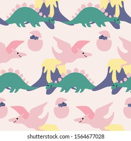 Pretty dinosaurs in a seamless pattern design, perfect to use on the web or in print