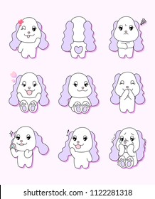 Pretty Dog character9 different actions vector illustrations. It can be used for cosmetic banner or pet spa.