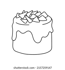 Pretty doodle cake. Design sketch element for menu cafe, bistro, restaurant, coffeehouse, bakery, label, poster, banner, flyer and packaging. Vector illustration on a white background.