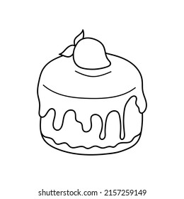 Pretty doodle cake. Design sketch element for menu cafe, bistro, restaurant, coffeehouse, bakery, label, poster, banner, flyer and packaging. Vector illustration on a white background.