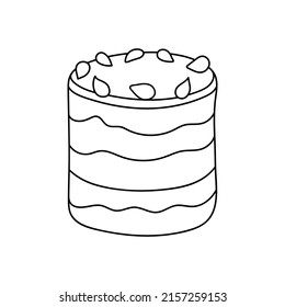Bonita tarta de doodle. Esbozo de diseño para la cafetería de menú, bistró, restaurante, cafetería, panadería, etiqueta, afiche, pancarta, volante y embalaje. Ilustración vectorial en un fondo blanco.