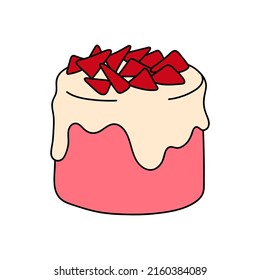 Pretty doodle cake. Design sketch element for menu cafe, bistro, restaurant, coffeehouse, bakery, label, poster, banner, flyer and packaging. Vector colorful illustration on a white background.